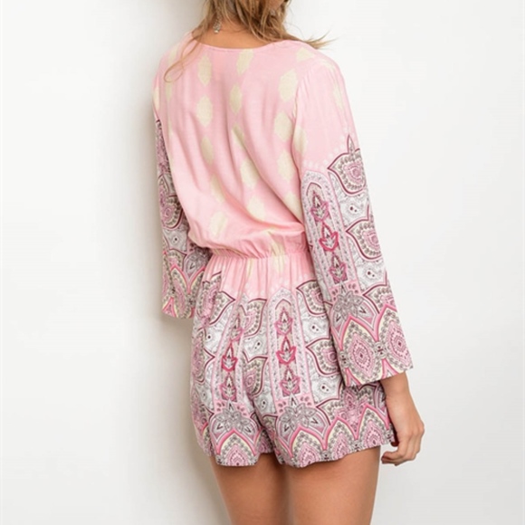 PINK & CREAM BOHO STYLE ROMPER - Picture 3 of 4
